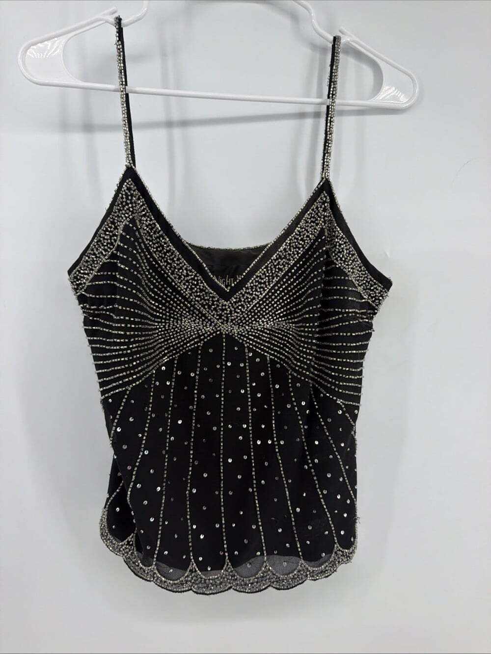 Night Way Collection Sequin Beaded Cami Top Going Out Tank Black Size 8 Scallop